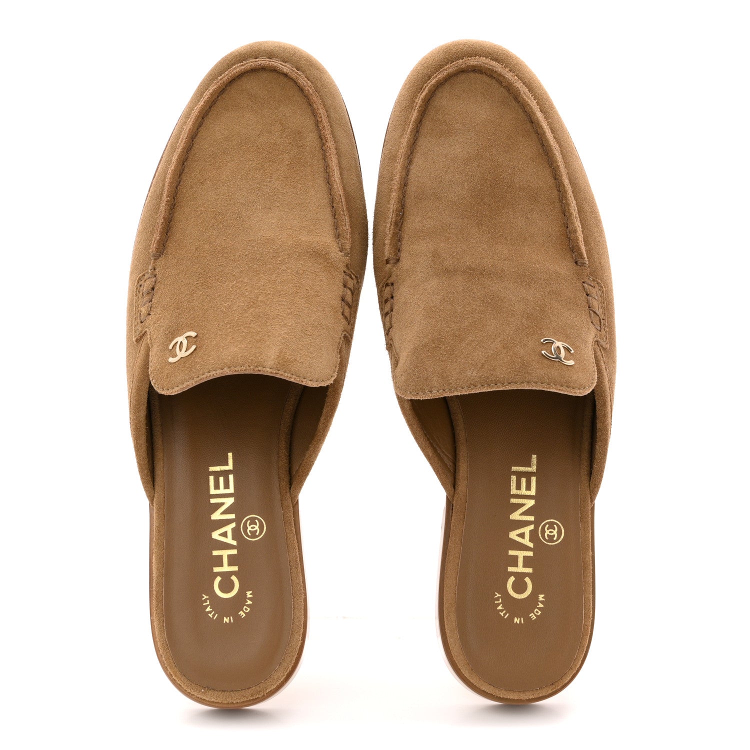Chanel Suede Calfskin CC Mules 39 Dark Beige 1842149 – FASHIONPHILE