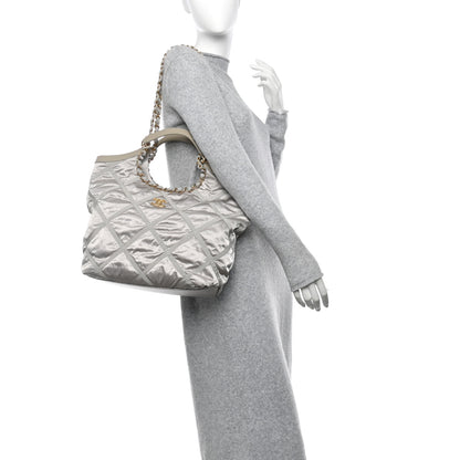 Chanel Nylon Grosgrain Quilted Lifestyle Shopping Bag Grey 2 of 14