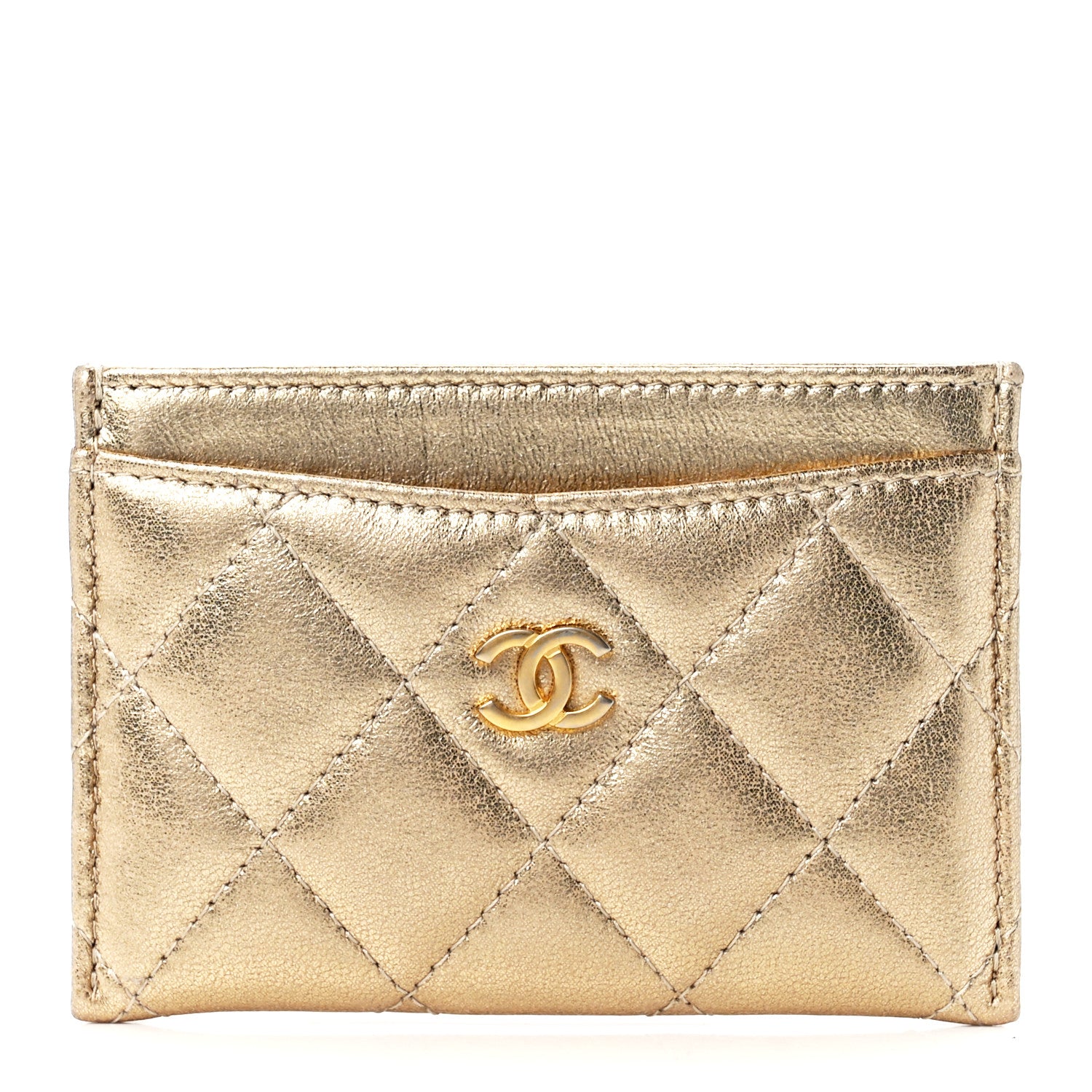 Chanel Metallic Lambskin Quilted CC Card Holder Gold 1 of 13