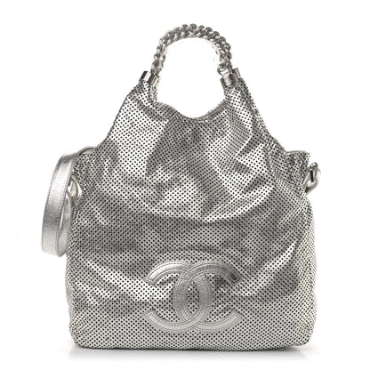 Chanel Metallic Glazed Calfskin Perforated Medium Rodeo Drive Tote Silver 1 of 15