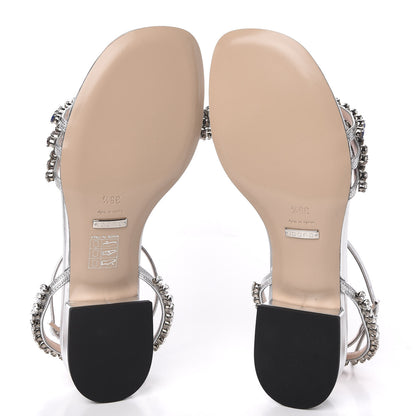 Gucci Nappa Silk Crystal Bertie T-Strap Low Heel Sandals 35.5 Argento 5 of 8