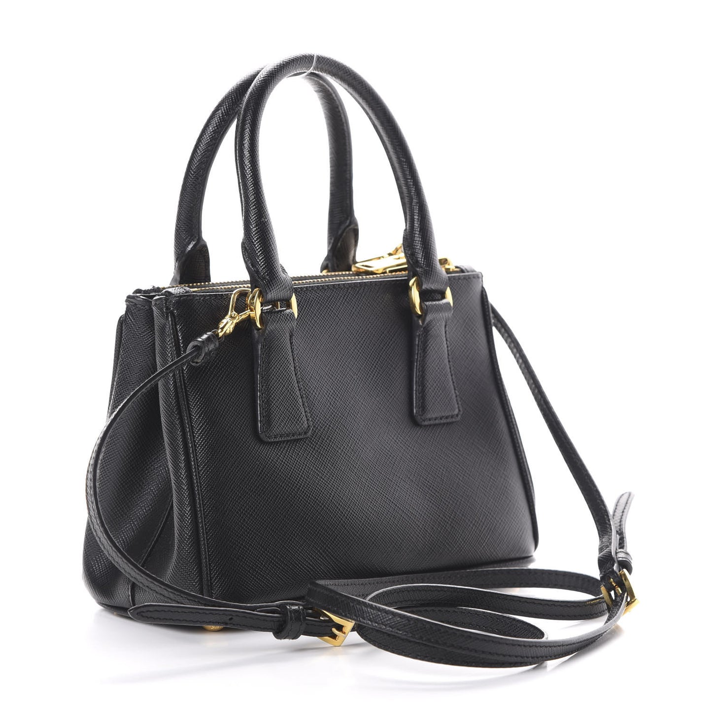 Saffiano Lux Mini Galleria Double Zip Tote Black
