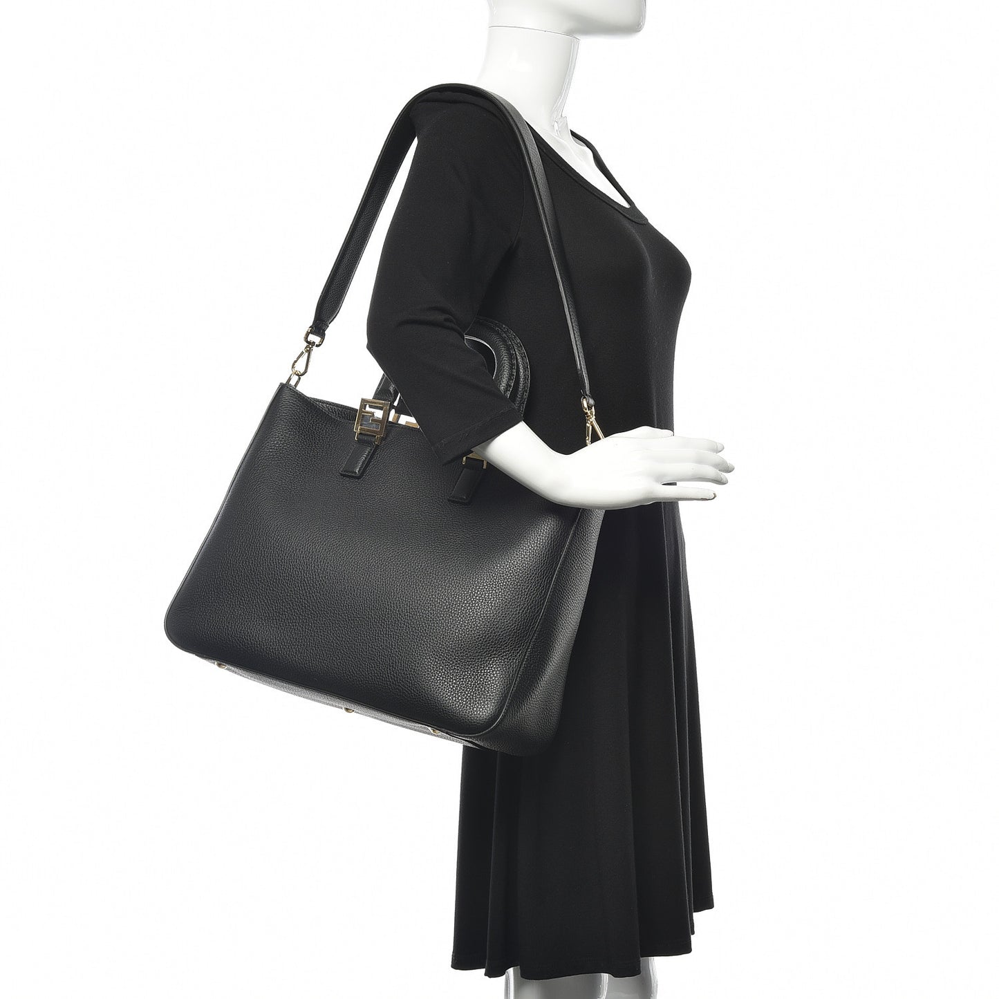 Cuoio Romano Selleria Medium FF Tote Black