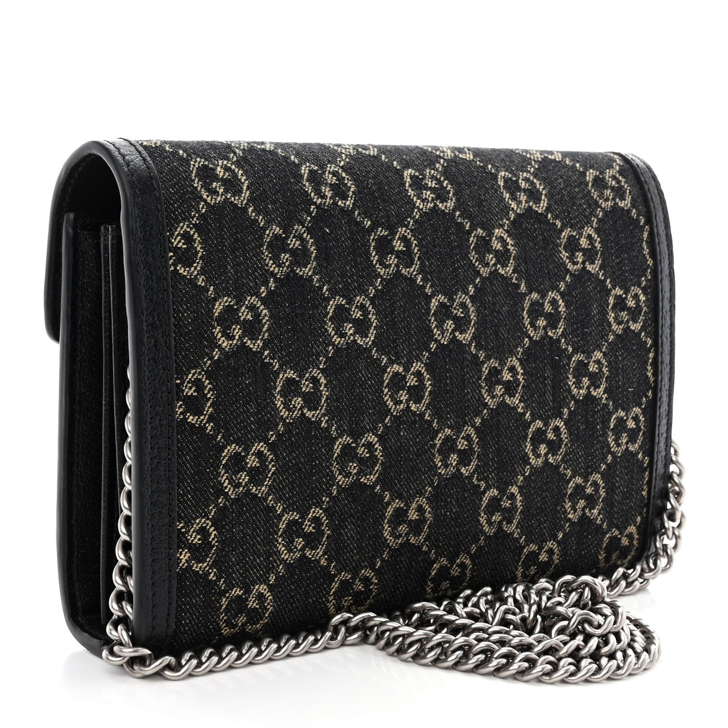 Gucci Jacquard Black Denim GG Monogram Mini Dionysus Chain Wallet Black Ivory 3 of 10