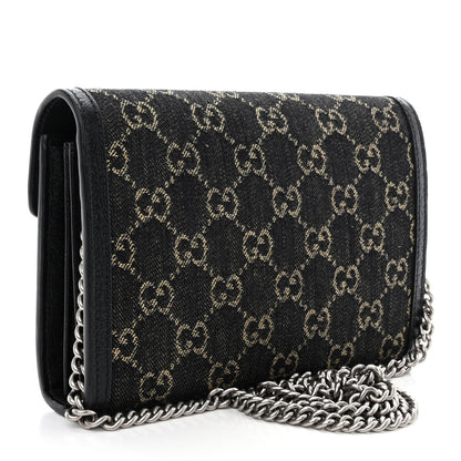 Gucci Jacquard Black Denim GG Monogram Mini Dionysus Chain Wallet Black Ivory 3 of 10