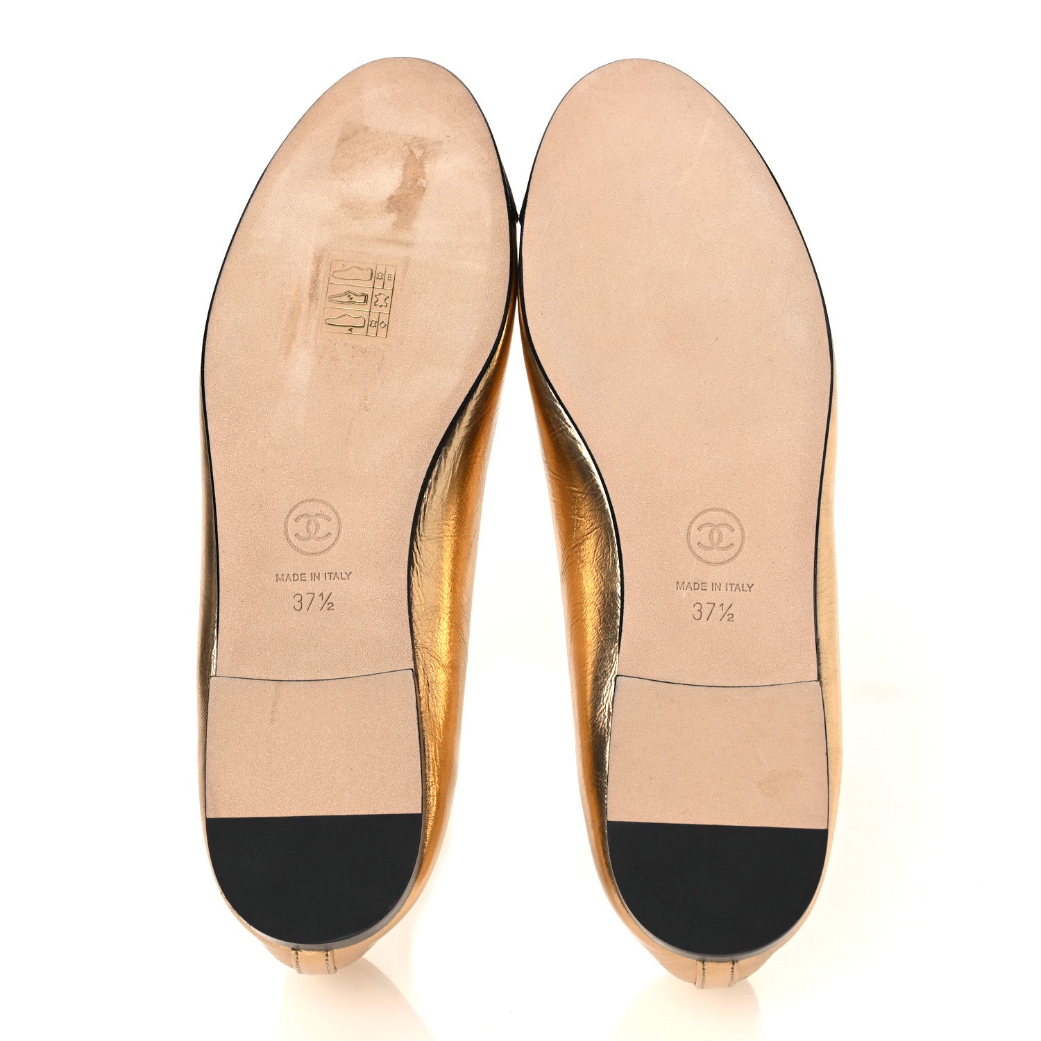 Chanel Laminated Crumpled Lambskin Grosgrain Cap Toe CC Ballerina Flats 37.5 Gold Black 7 of 12