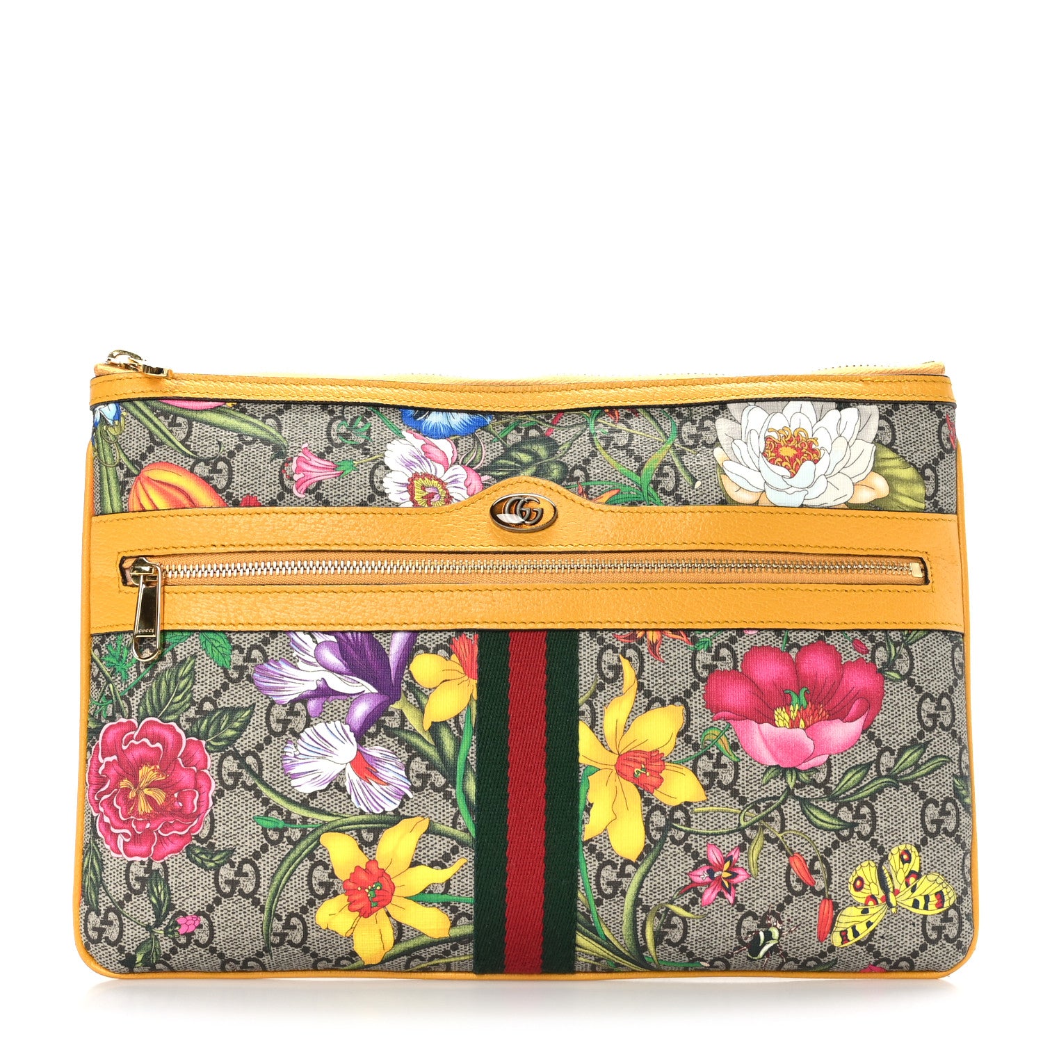 Gucci GG Supreme Monogram Flora Large Ophidia Pouch Clutch Beige Multicolor Crop 1 of 7