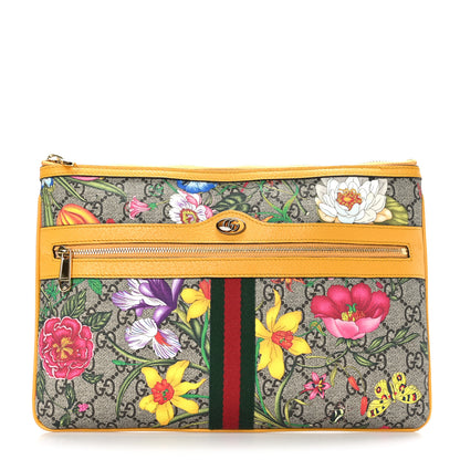 Gucci GG Supreme Monogram Flora Large Ophidia Pouch Clutch Beige Multicolor Crop 1 of 7