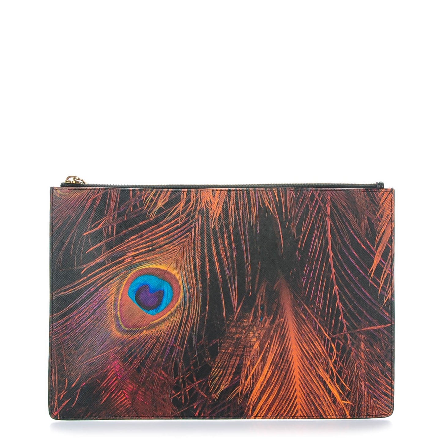 Coated Canvas Peacock Print Medium Zip Pouch