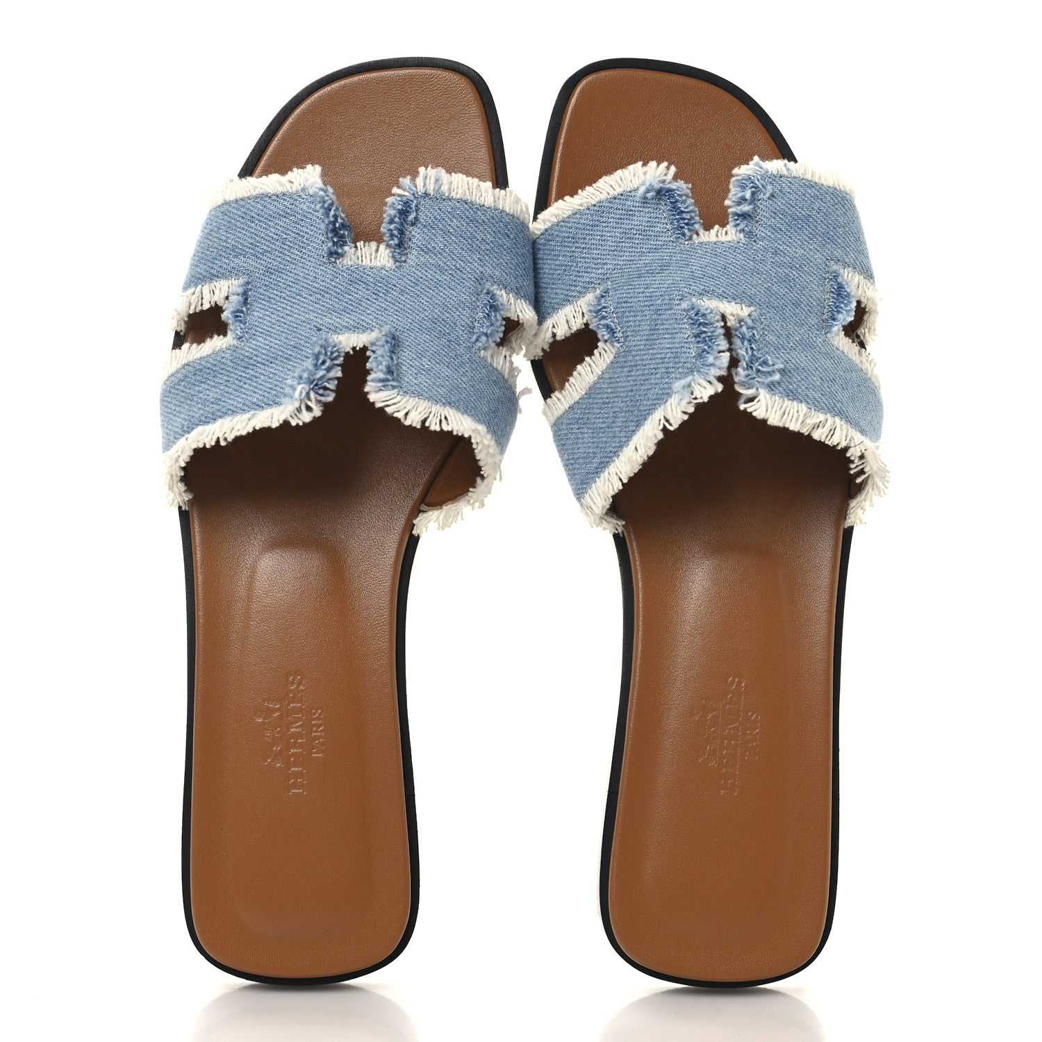 Hermes Denim Oran Fringe Sandals 36.5 Bleu Clair 2 of 9