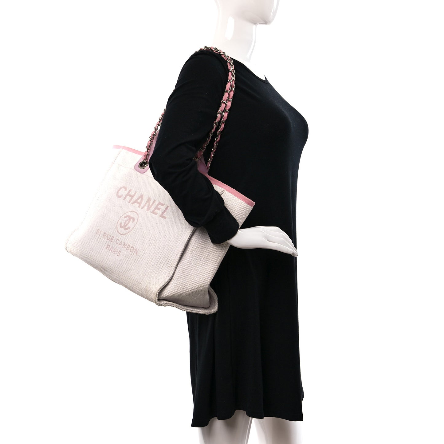 Woven Straw Raffia Medium Deauville Tote Pink