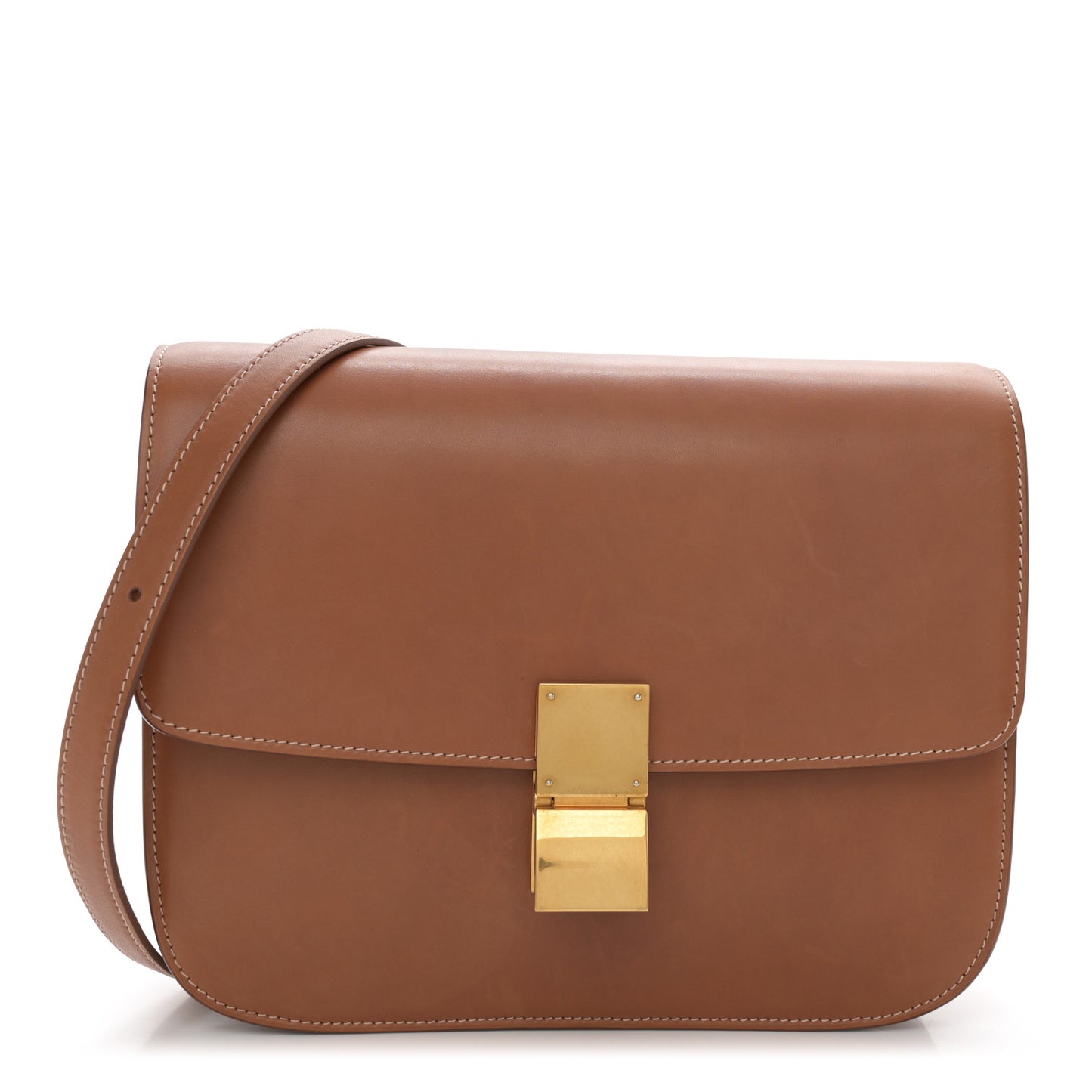 Natural Calfskin Medium Classic Box Flap Bag Tan