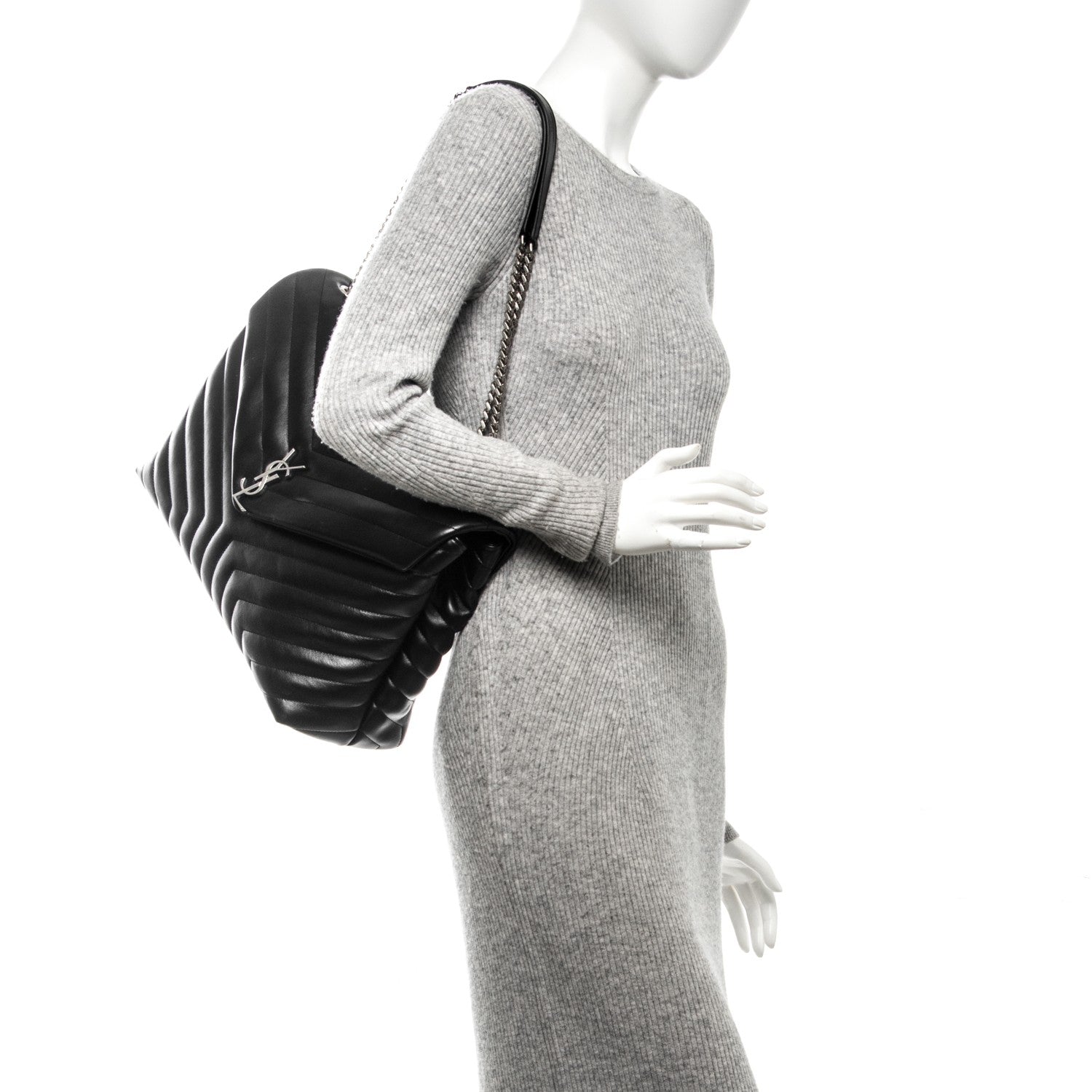 Saint Laurent Calfskin Y Quilted Monogram Large Loulou Chain Satchel Black 2 of 8