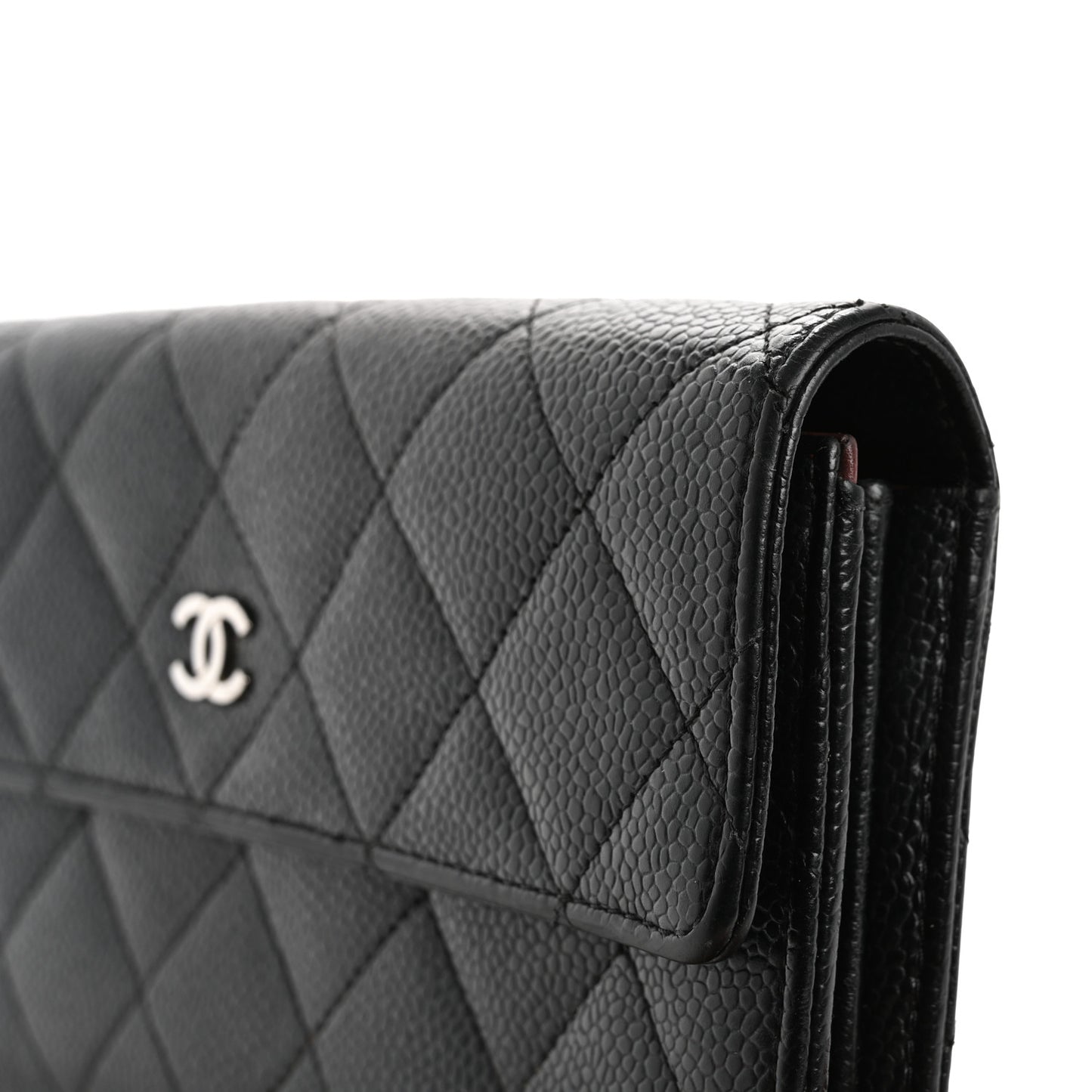 Caviar Quilted Large Gusset Flap Wallet Black