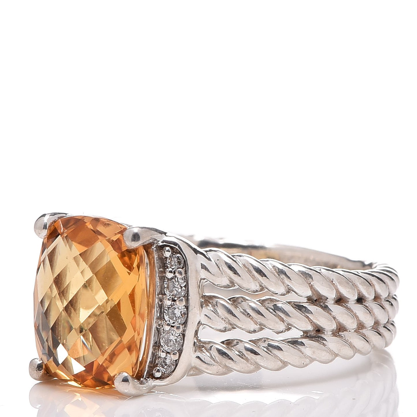 Sterling Silver Diamond Citrine 10mm Petite Wheaton Ring 52 6
