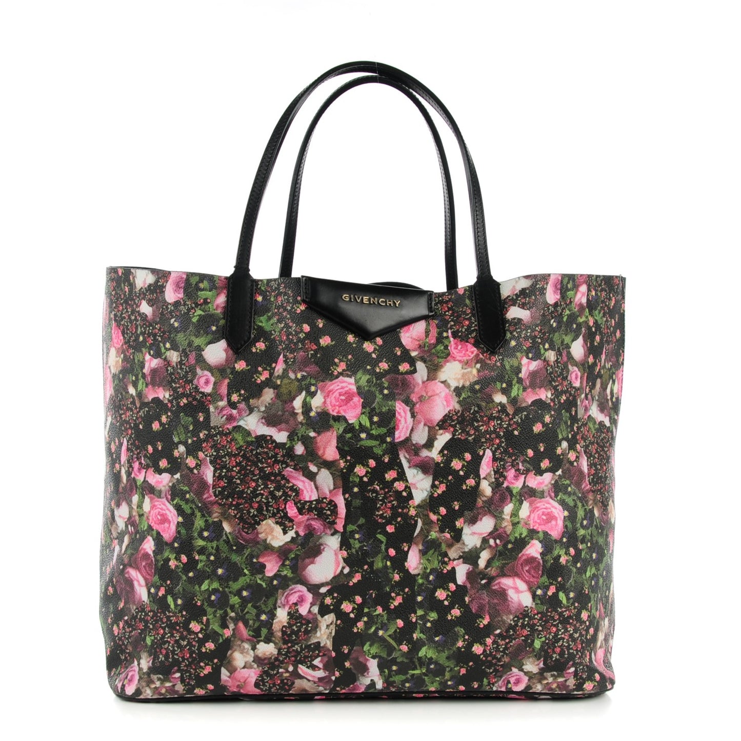Coated Canvas Roses Camouflage Print Large Antigona Tote Black