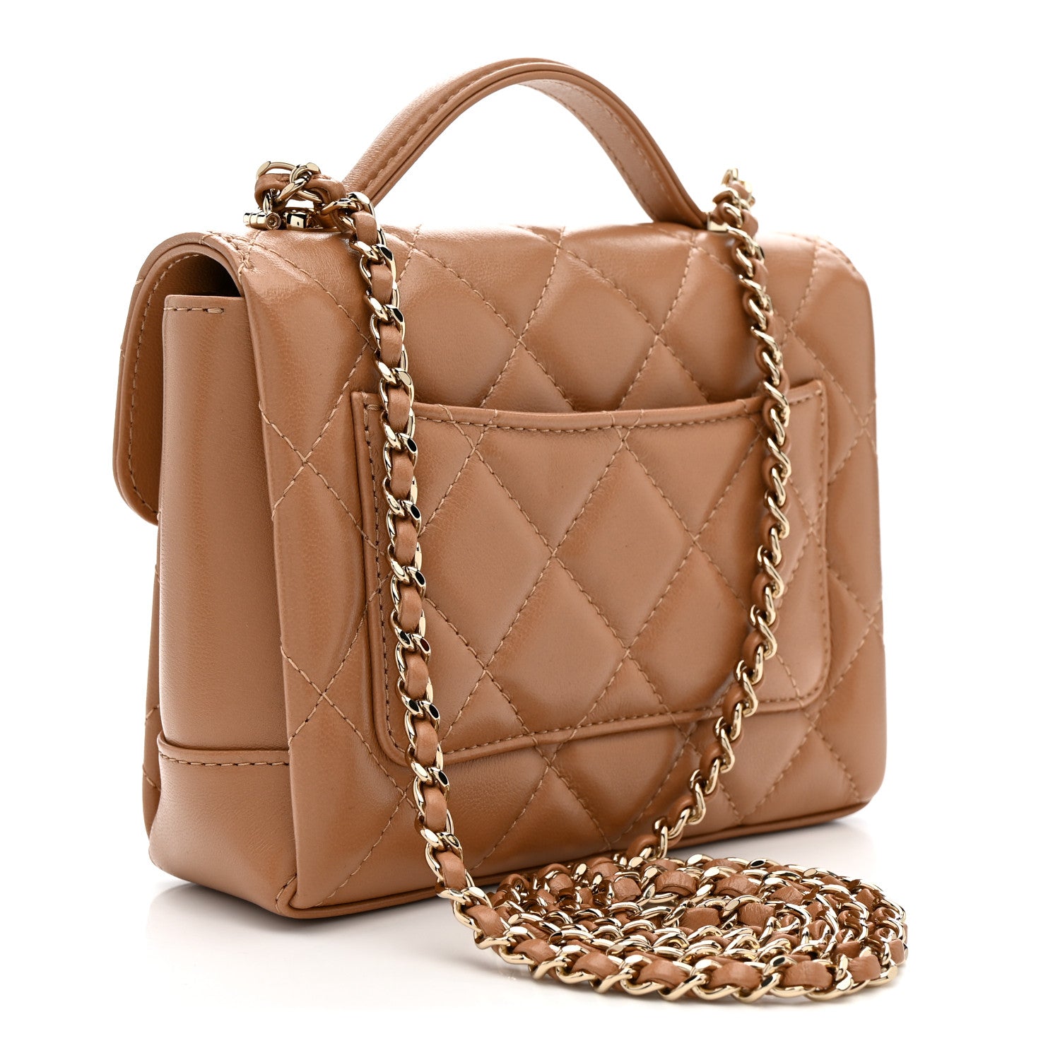 Chanel Lambskin Quilted Mini Retro Twist Top Handle Flap Beige