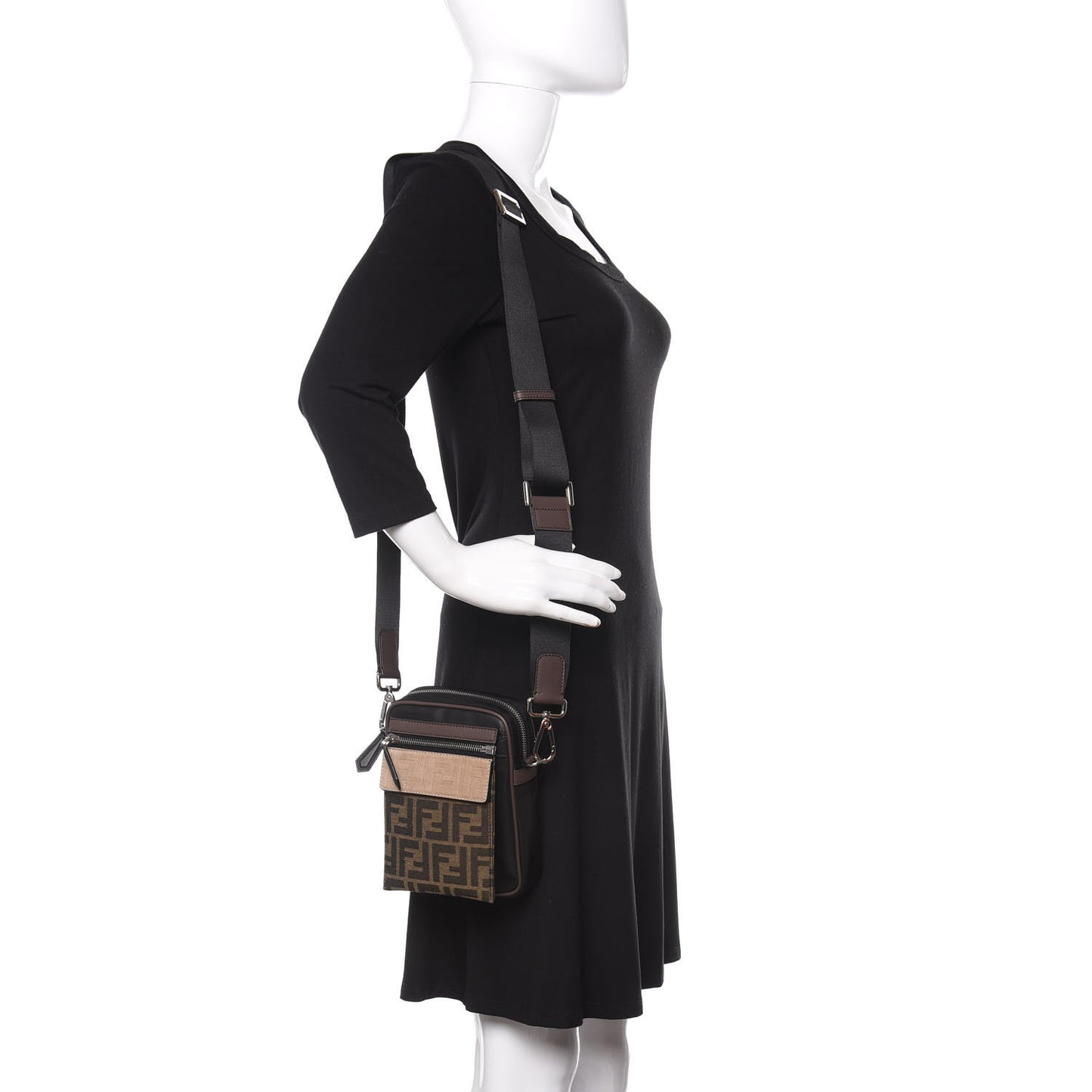 Nylon Fabric Jacquard Chamois FF 1974 Medium Crossbody Messenger Black Nuvola