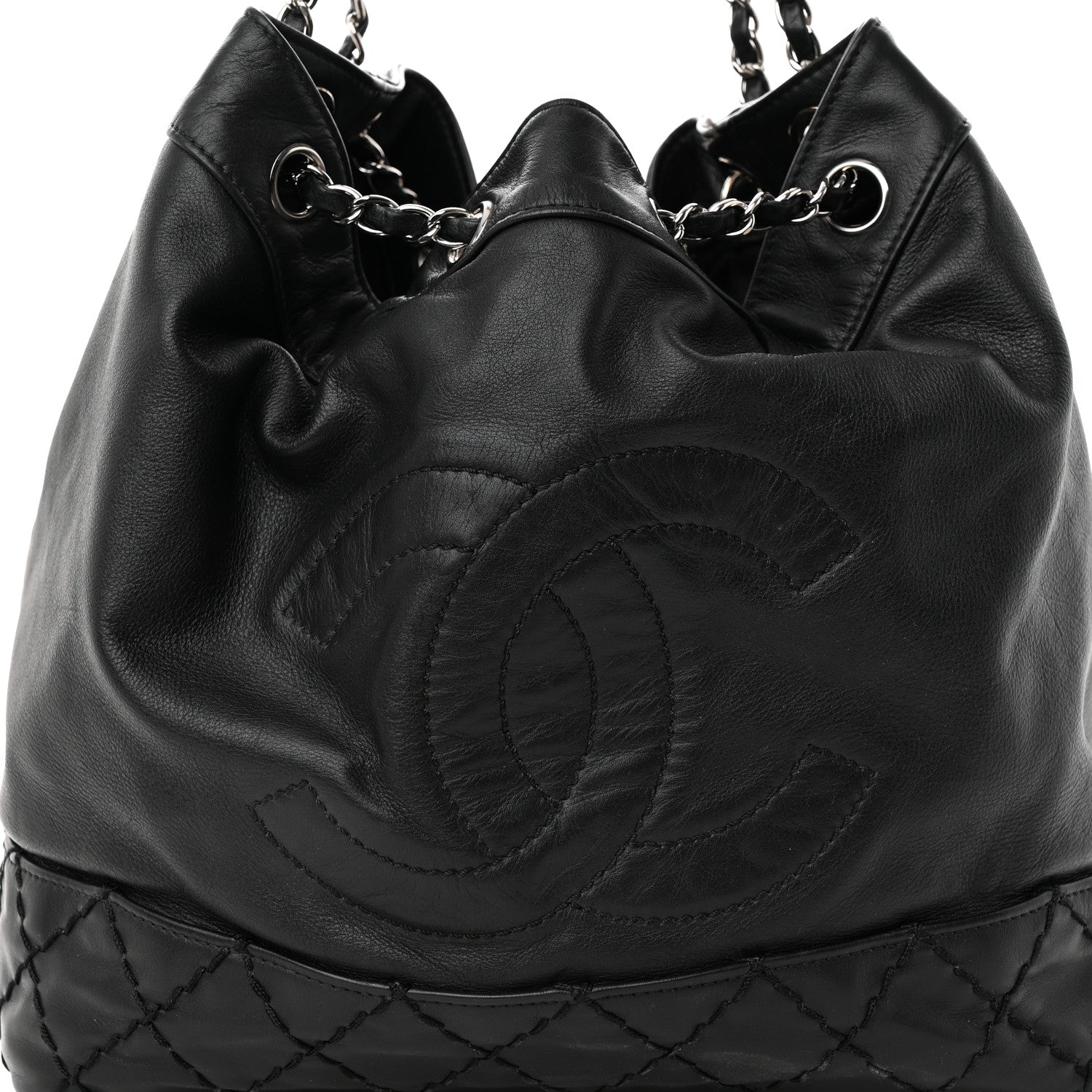 Chanel Calfskin Drawstring CC Bucket Bag Black 7 of 14