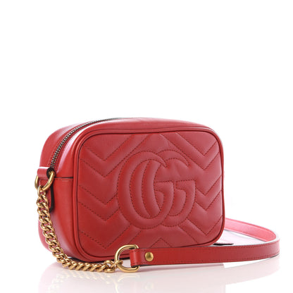 Gucci Calfskin Matelasse Mini GG Marmont Chain Shoulder Bag Hibiscus Red 2 of 8