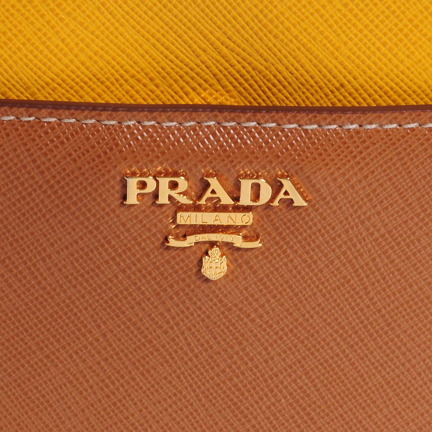 Prada Saffiano Bi-Color Wristlet Clutch Caramel Mimosa 5 of 8