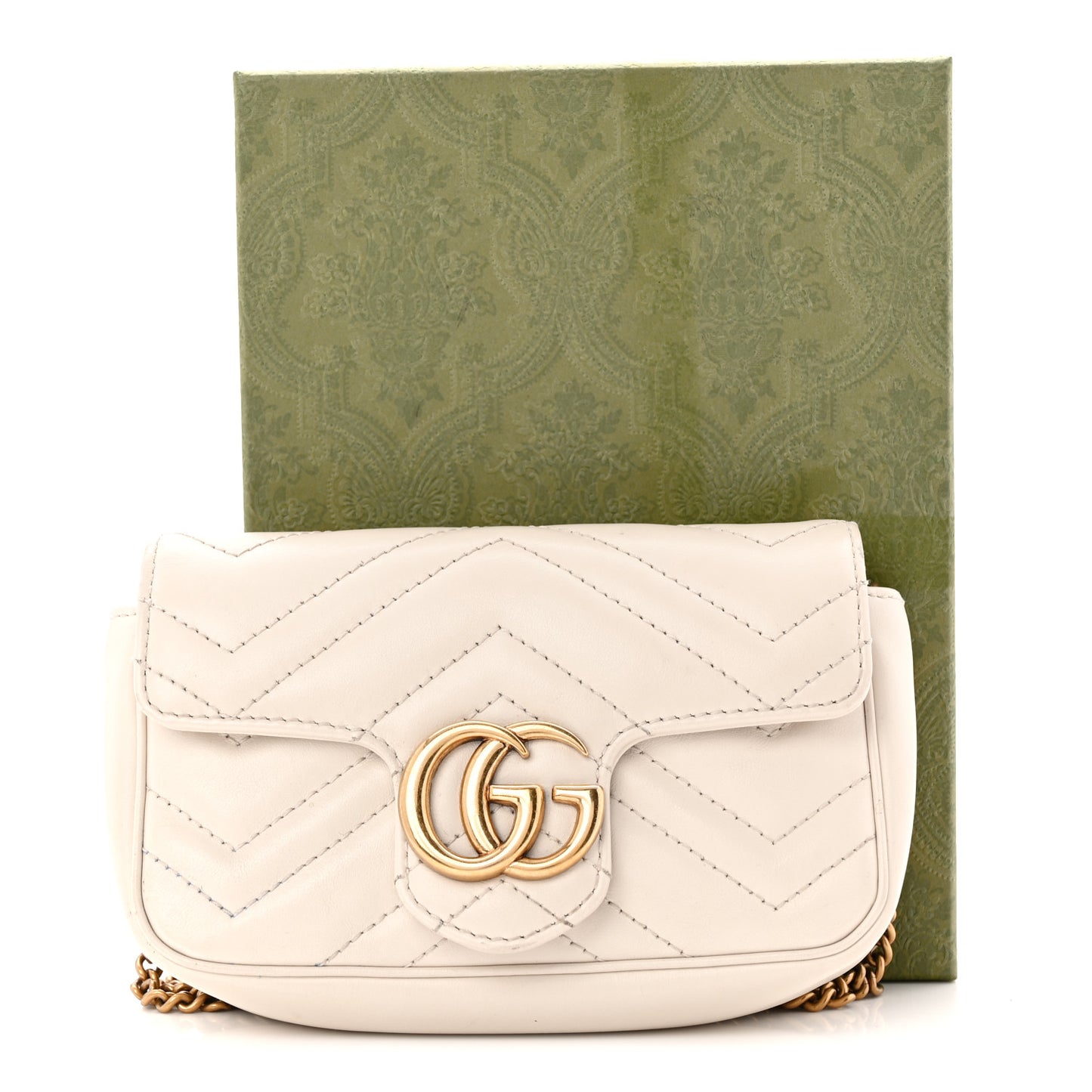 Calfskin Matelasse Super Mini GG Marmont Shoulder Bag White