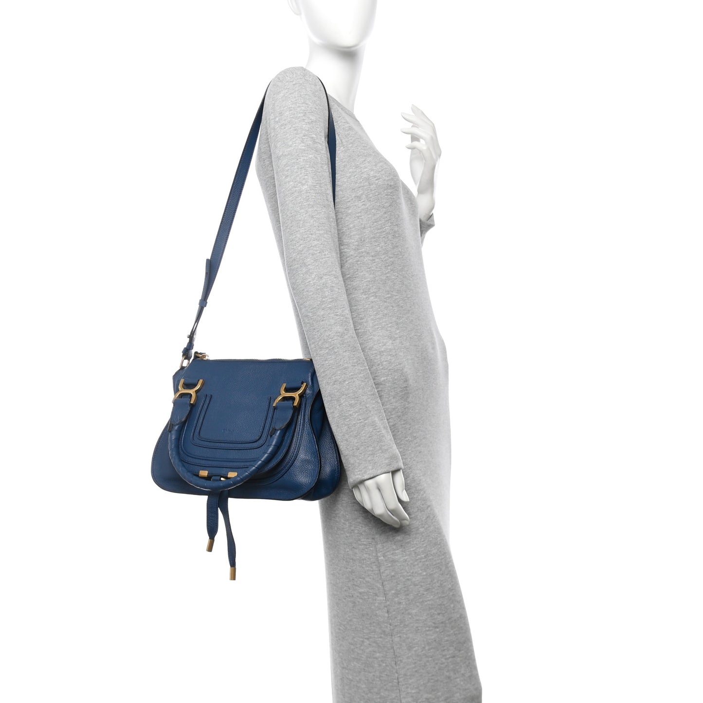 Calfskin Small Marcie Satchel Deep Denim