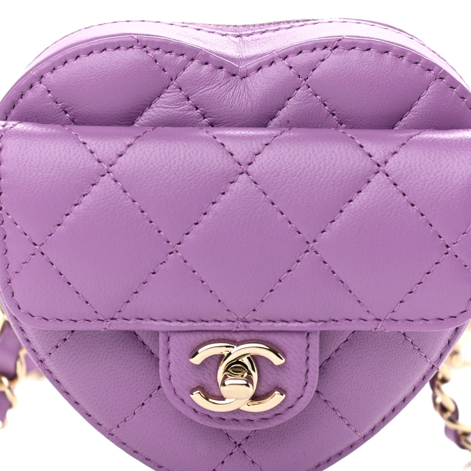 Chanel Lambskin Quilted CC In Love Heart Waist Belt Bag With Chain Purple 8 of 11