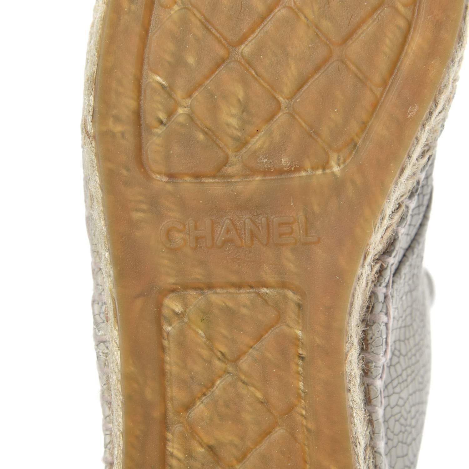 Chanel Crackled Calfskin High Top Espadrilles 37 Light Beige Black 6 of 10