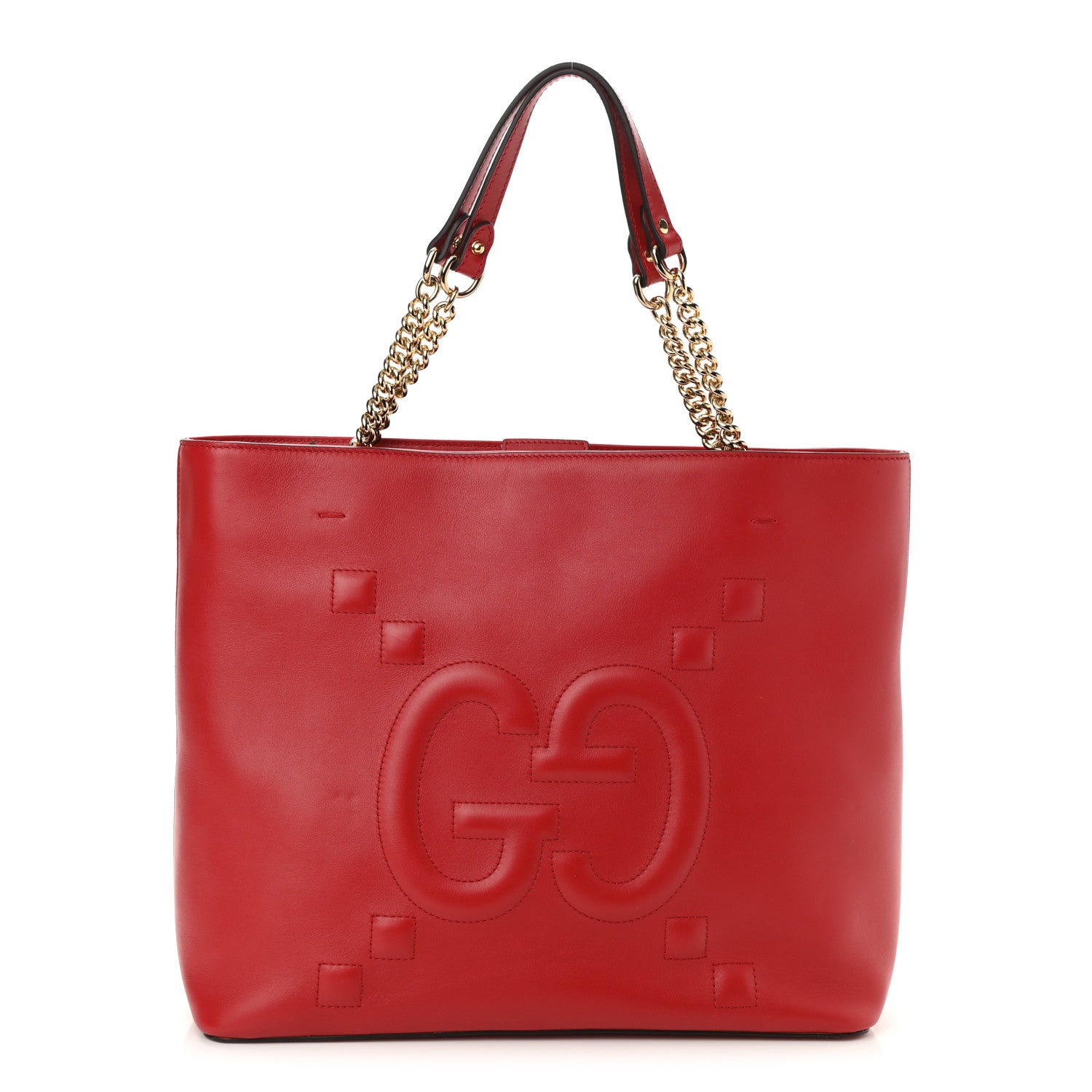 Gucci Apollo Calfskin GG Dadini Embroidered Chain Shoulder Tote Hibiscus Red 1 of 8