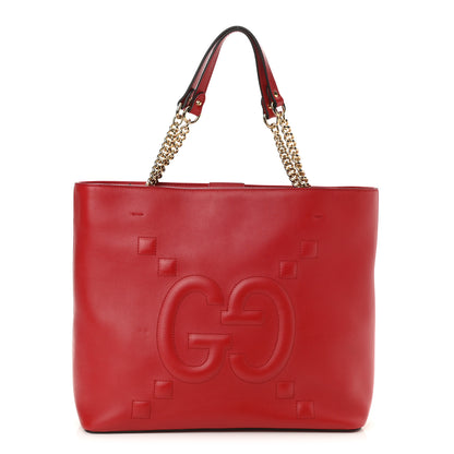 Gucci Apollo Calfskin GG Dadini Embroidered Chain Shoulder Tote Hibiscus Red 1 of 8