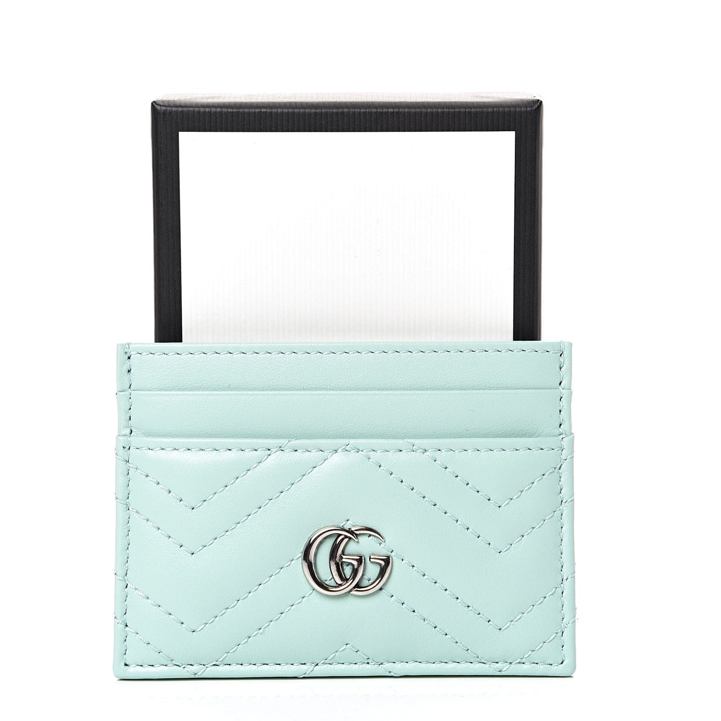 Calfskin Matelasse GG Marmont Card Holder Water Green