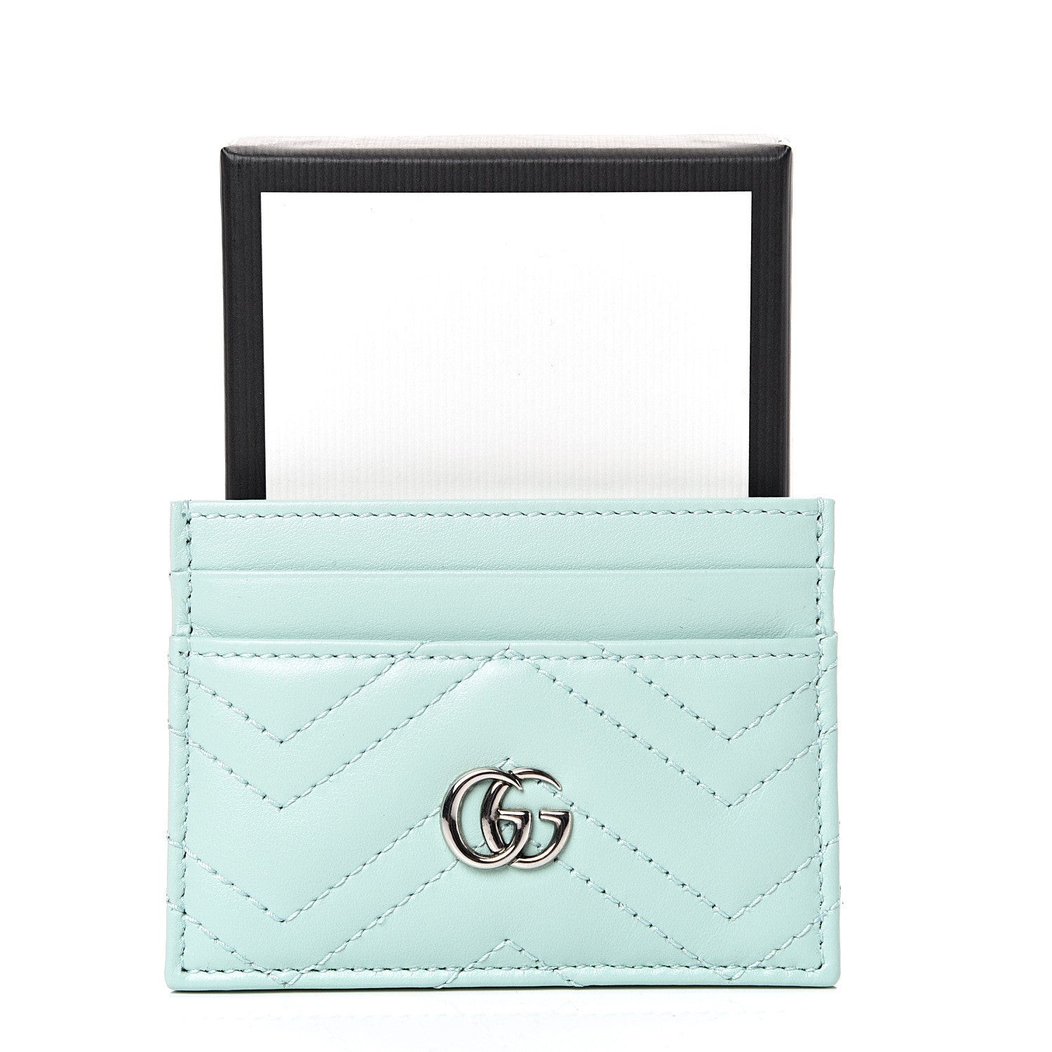 Gucci Calfskin Matelasse GG Marmont Card Holder Water Green 6 of 6