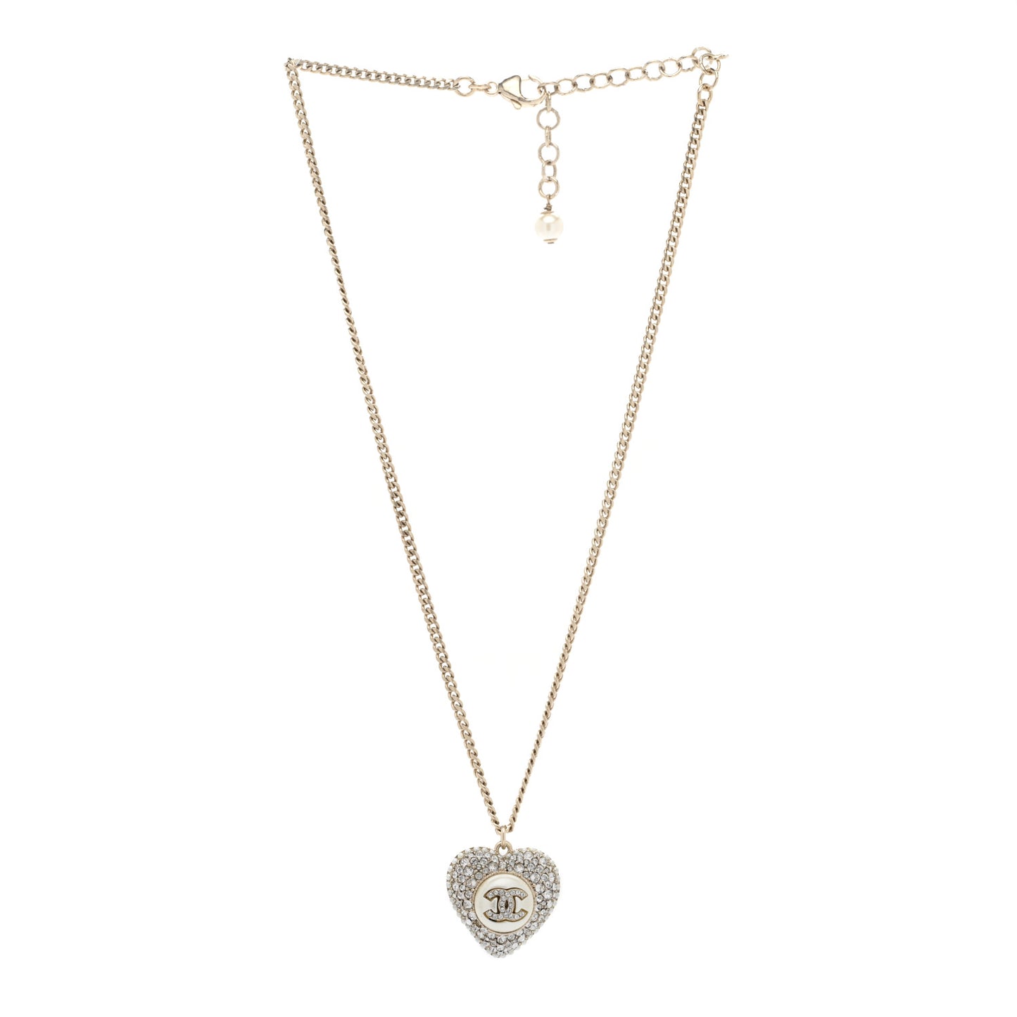 Pearl Crystal CC Heart Necklace Gold