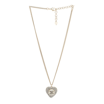 Chanel Pearl Crystal CC Heart Necklace Gold 3 of 4