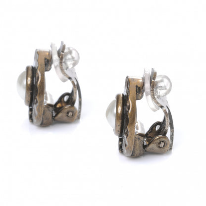 Chanel Faux Pearl CC Clip On Earrings Antique Bronze 3 of 4