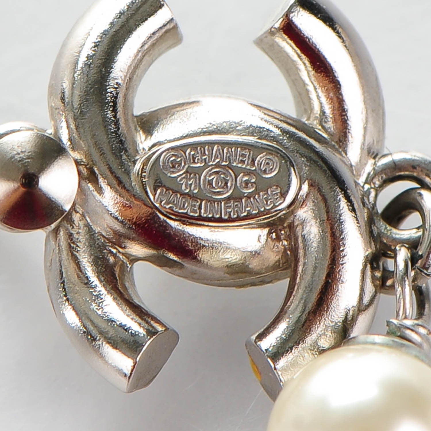 Chanel Enamel Crystal Pearl CC Earrings Silver 4 of 5