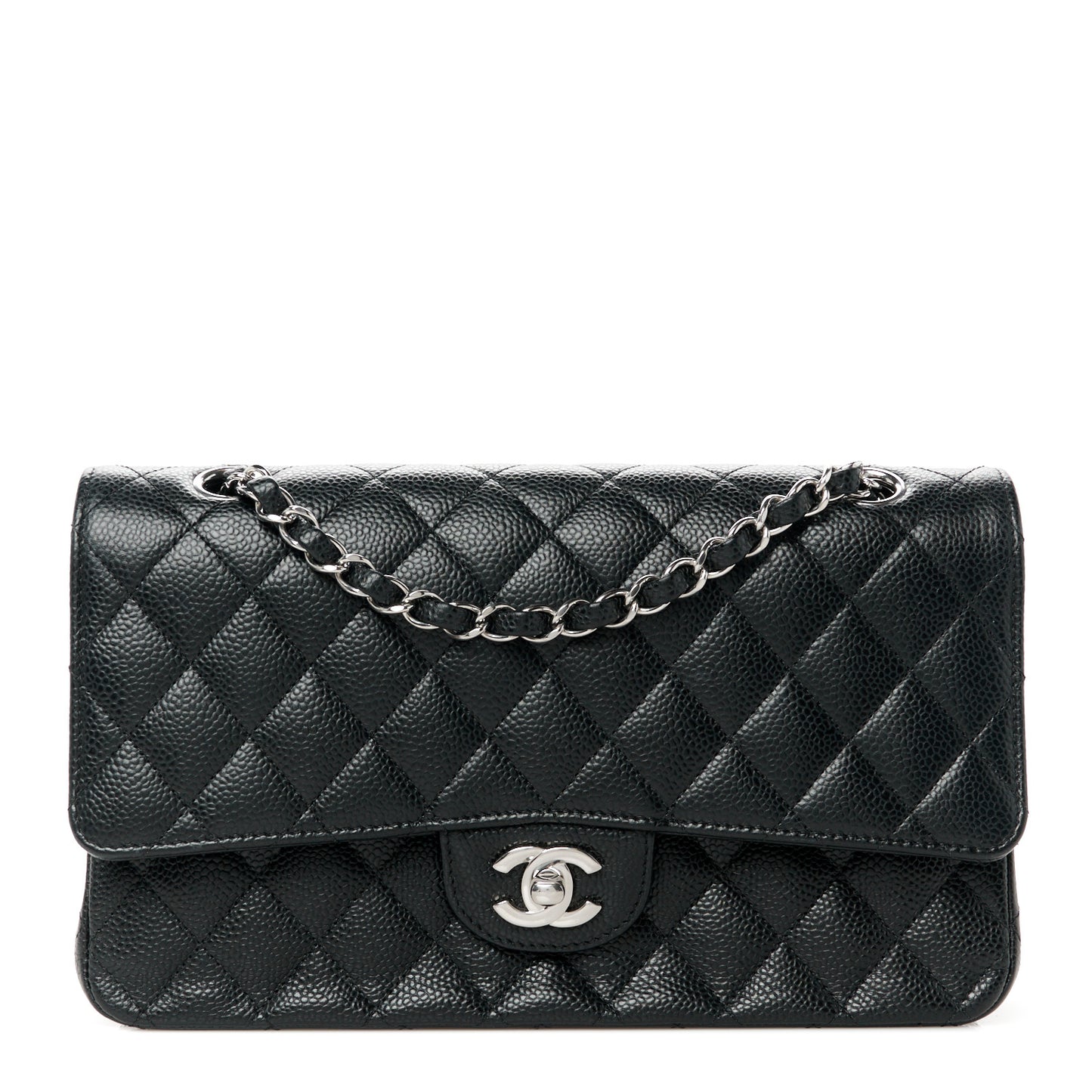 Caviar Quilted Medium Double Flap Black