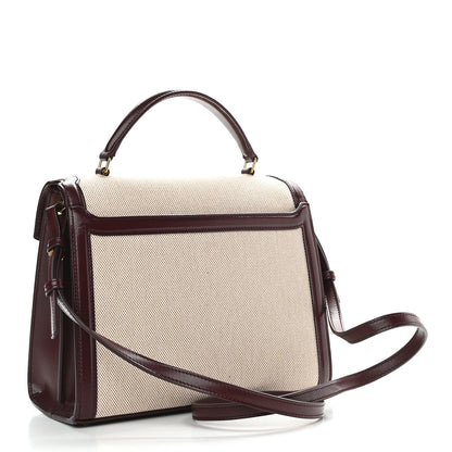 Saint Laurent Canvas Calfskin Medium Classic Monogram Cassandra Top Handle Natural Dark Legion Red 3 of 8