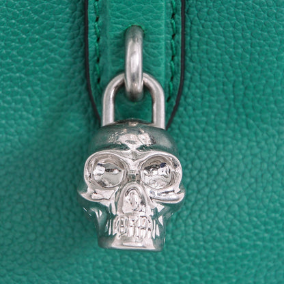 Alexander McQueen Pebbled Calfskin Large Skull Padlock Zip Around Tote Emerald 9 of 10