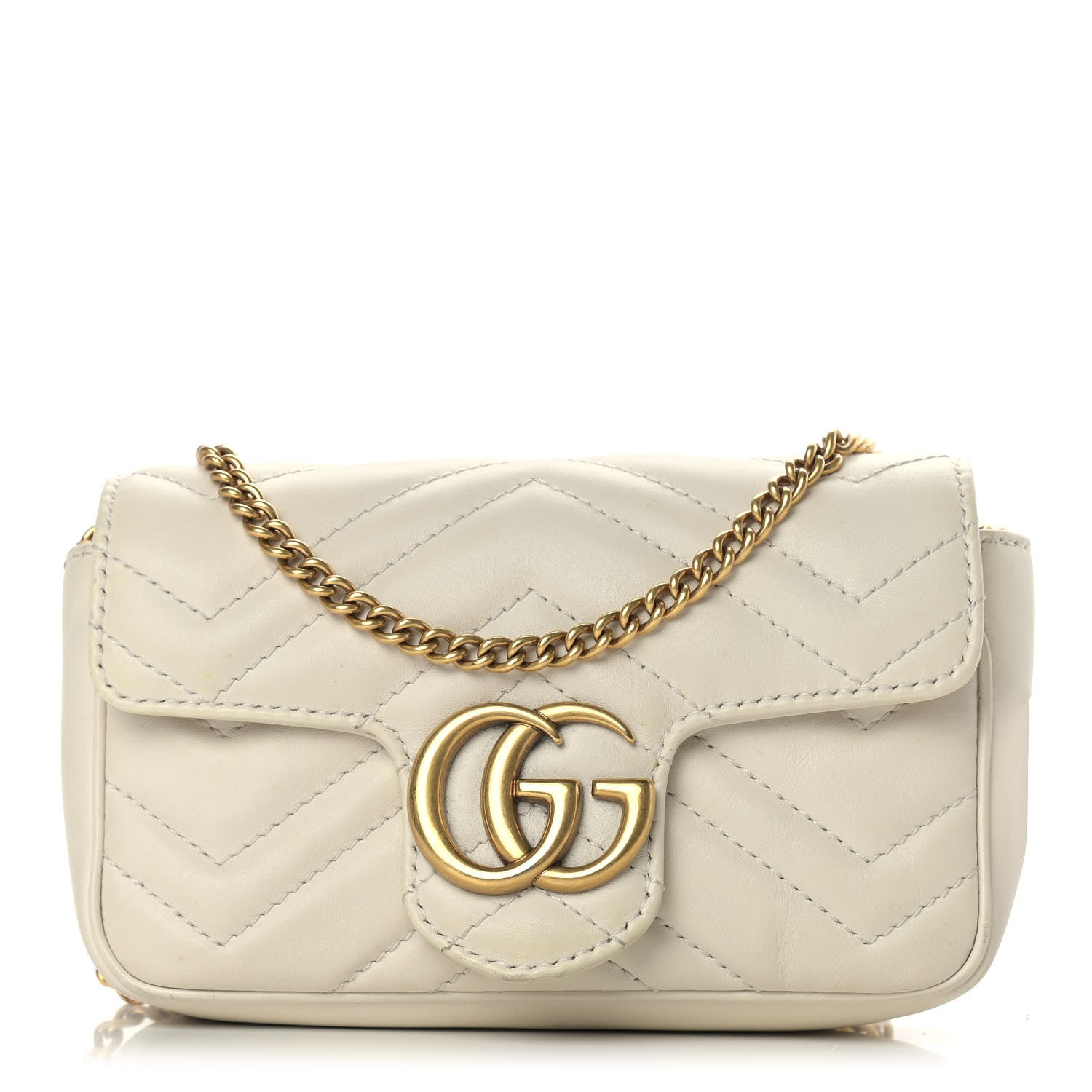 Gucci Calfskin Matelasse Super Mini GG Marmont Shoulder Bag White 1 of 13