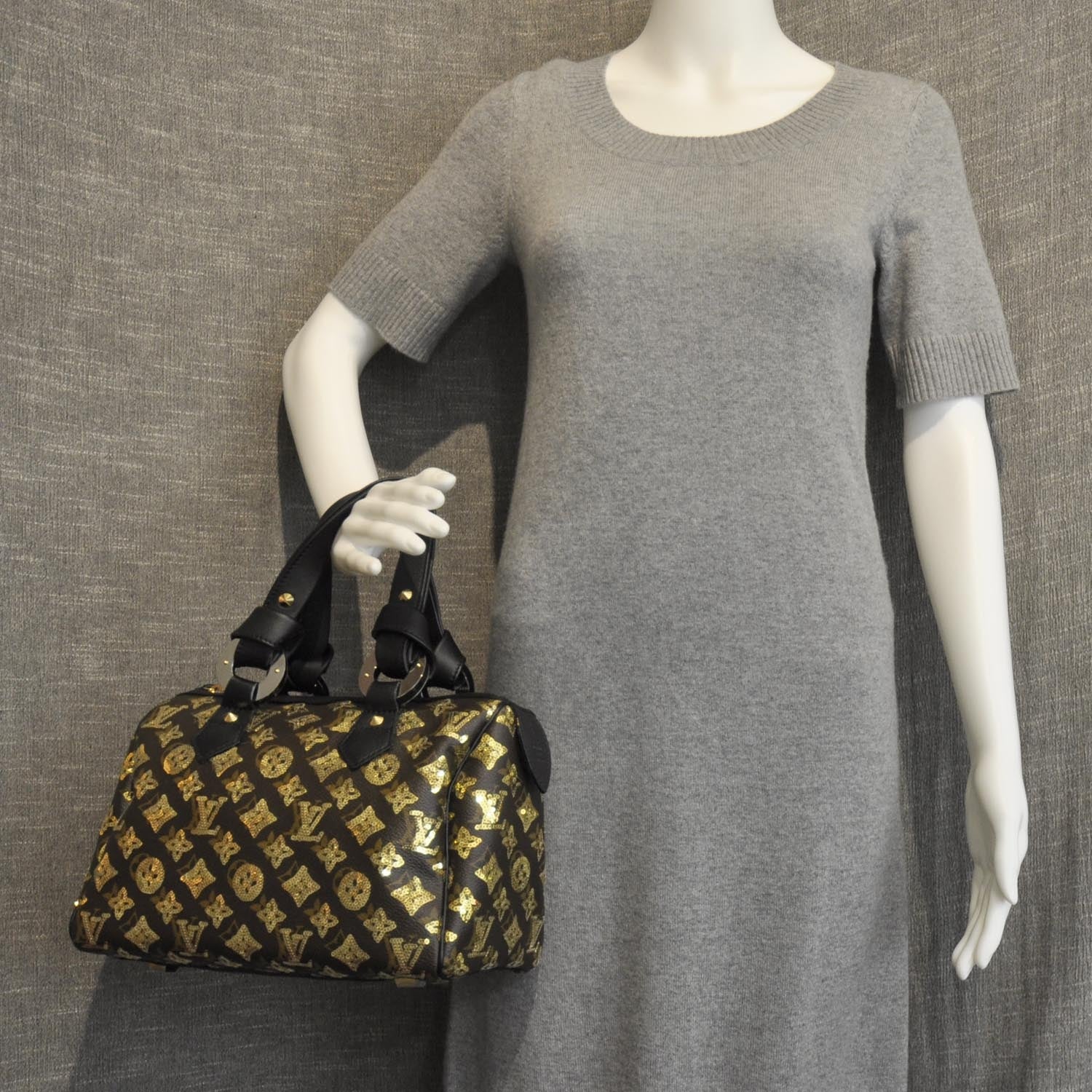Louis Vuitton Monogram Sequins Eclipse Speedy 28 Gold 2 of 9