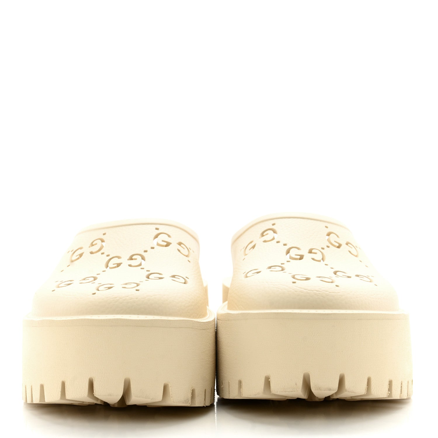 Gucci Rubber GG Monogram Perforated Elea Platform 55mm Lug Sole Sandals Mystic White 2 of 10
