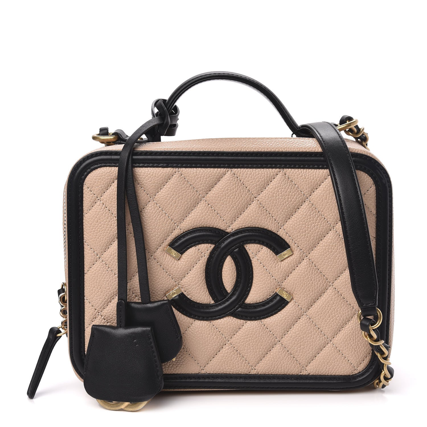 Chanel Caviar Quilted Medium CC Filigree Vanity Case Beige Black 1 of 11