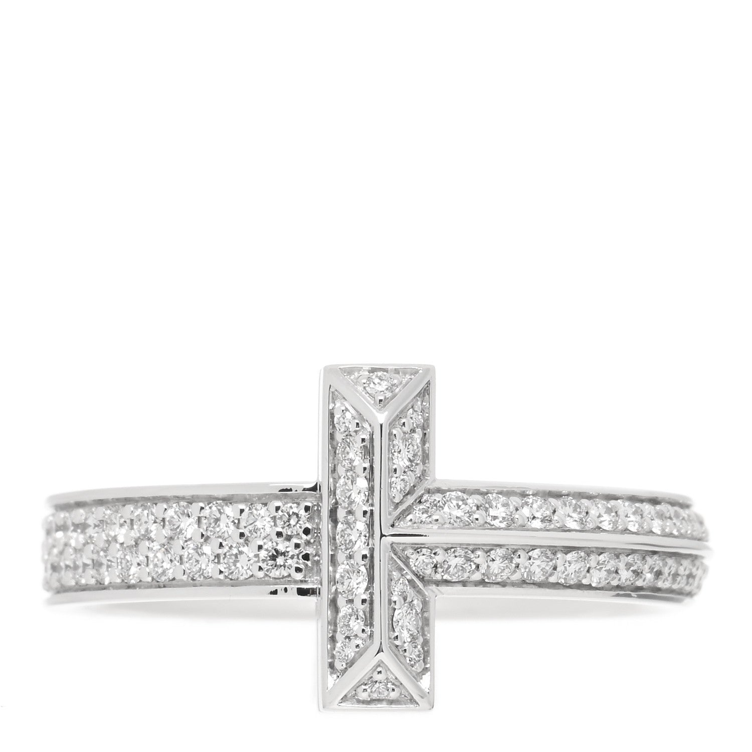 Tiffany 18K White Gold Diamond T T1 Wide Ring 67 11.75 1 of 5