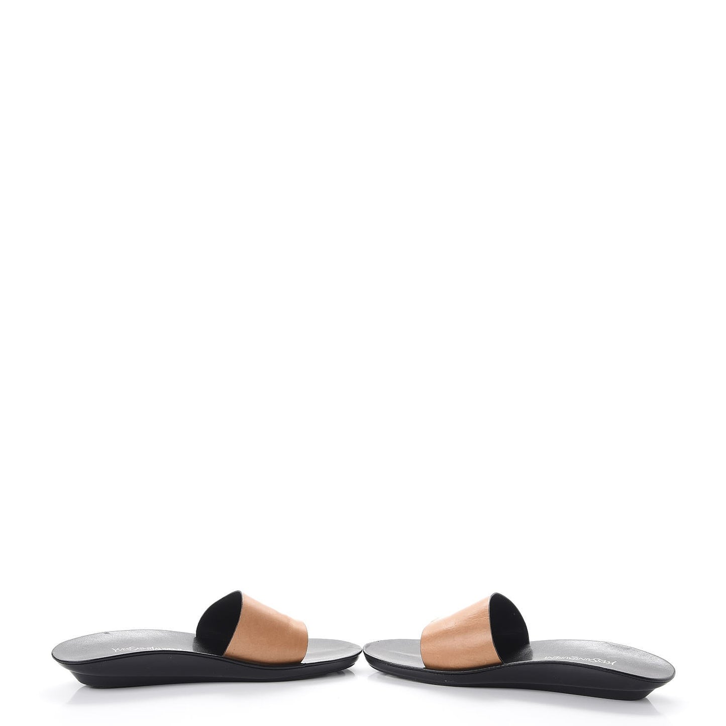 Calfskin Pool Slide Sandals 10 Black Beige