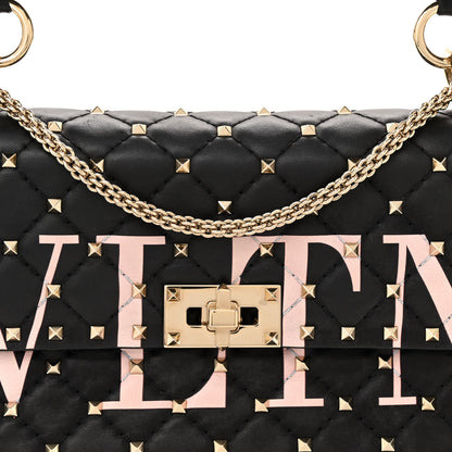 Valentino Garavani Lambskin VLTN Print Medium Rockstud Spike Shoulder Bag Black 7 of 11