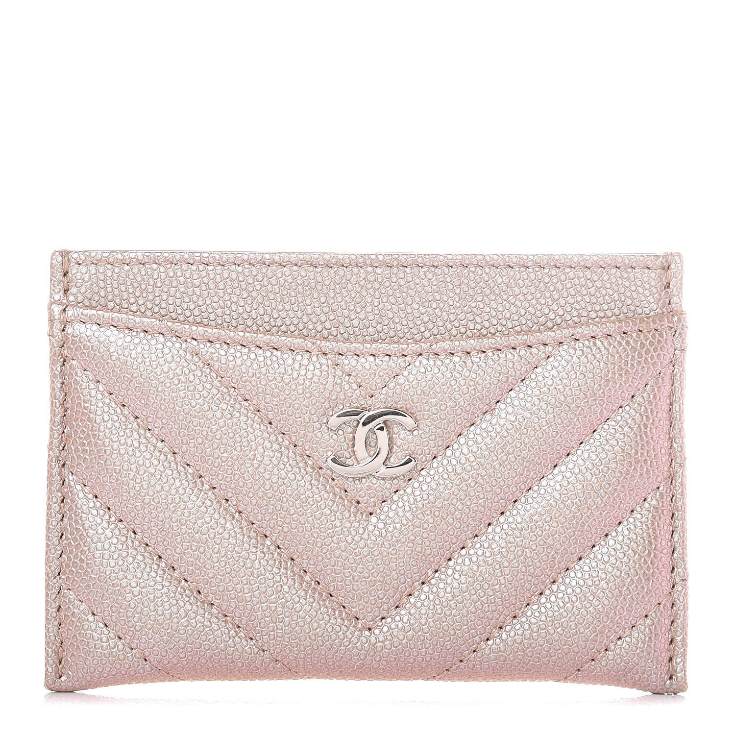 Chanel Metallic Caviar Chevron Quilted Card Holder Light Gold 1 of 13