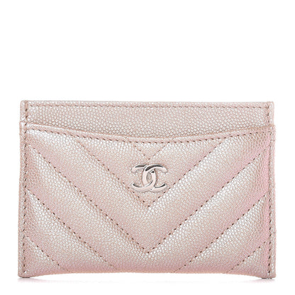 Chanel Metallic Caviar Chevron Quilted Card Holder Light Gold 1 of 13