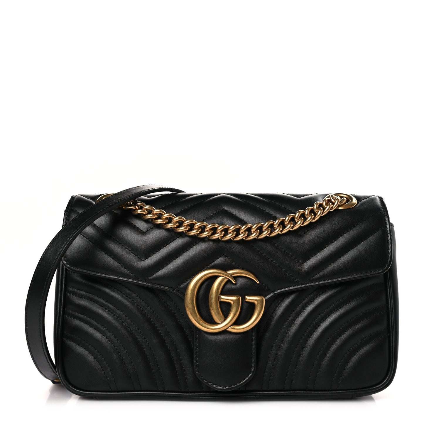 Calfskin Matelasse Small GG Marmont Shoulder Bag Black